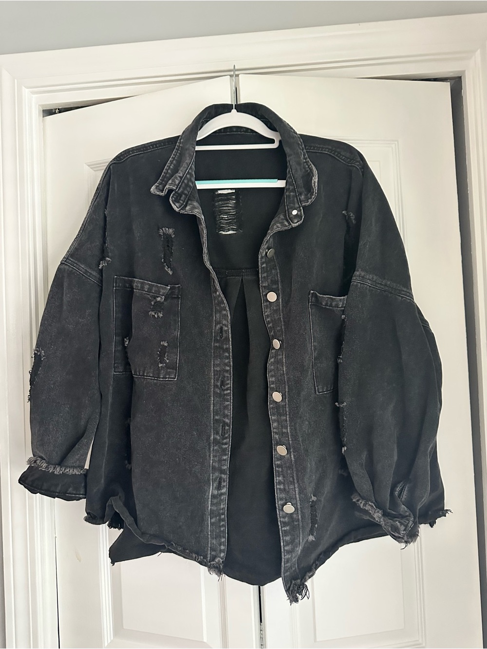 Amazon Black Oversized Distressed Jean Jacket